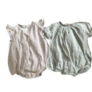 Set 2 Baby Rompers- Pink Heart & Pale Mint with fish embrod Baby Luigi and Zara.